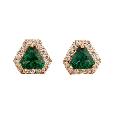 Juvetti Women's White / Rose Gold / Green Diana Rose Gold Earrings Emeralds & Diamonds