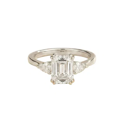 Juvetti Women's White / Silver Ailes Diamond Emerald-cut & Pear Side Diamonds Ring In White Gold In White/silver