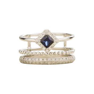 Juvetti Women's White / Silver / Blue Amici Ring In Blue Sapphire & Diamond In Metallic