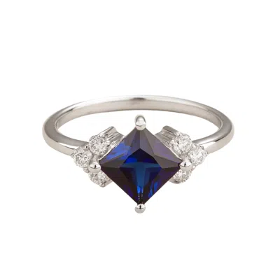 Juvetti Women's White / Silver / Blue Amore Ring In Blue Sapphire & Diamonds Set In White Gold