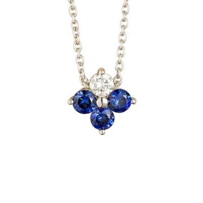 Juvetti Women's White / Silver / Blue Clover Blue Sapphire & Diamond Necklace In White Gold In Multi