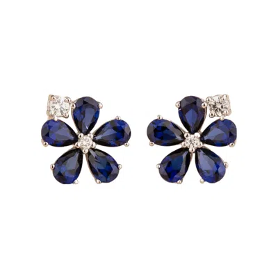 Juvetti Women's White / Silver / Blue Florea White Gold Earrings In Blue Sapphire & Diamond In Multi