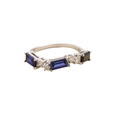 Juvetti Women's White / Silver / Blue Forma Ring In Blue Sapphire & Diamond White Gold In Metallic
