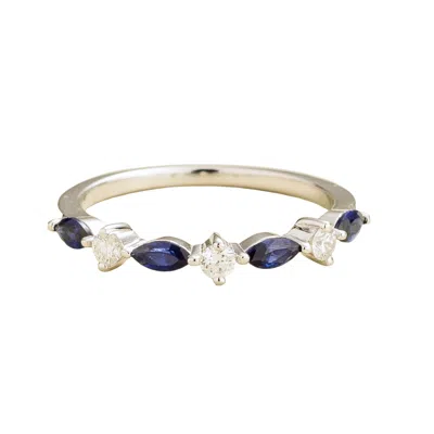 Juvetti Women's White / Silver / Blue Markiz White Gold Ring In Blue Sapphire & Diamond In Multi