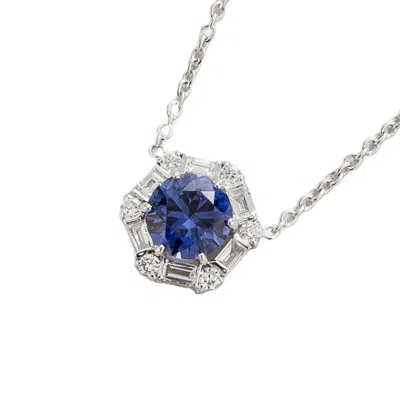 Juvetti Women's White / Silver / Blue Melba White Gold Necklace In Blue Sapphire & Diamond