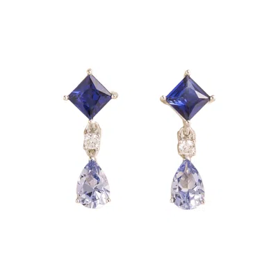 Juvetti Women's White / Silver / Blue Ori Earrings In Blue Sapphire & Diamond
