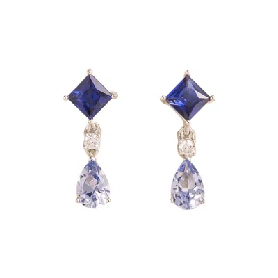 Juvetti Women's White / Silver / Blue Ori White Gold Earrings Blue Sapphire & Diamond In Multi