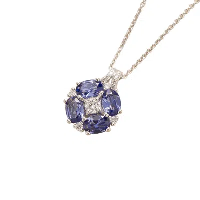 Juvetti Women's White / Silver / Blue Pristi White Gold Necklace With Diamonds & Ceylon Blue Sapphire In Multi