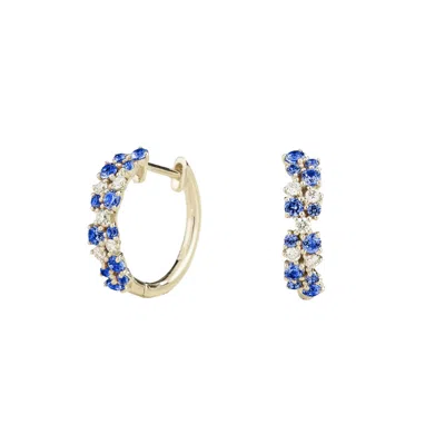 Juvetti Women's White / Silver / Blue Starry White Gold Huggie Earrings Set With Blue Sapphire & Diamond