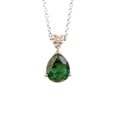 Juvetti Women's White / Silver / Green Ori Medium Pendant Necklace In Emerald & Diamond Set In White Gold In Multi