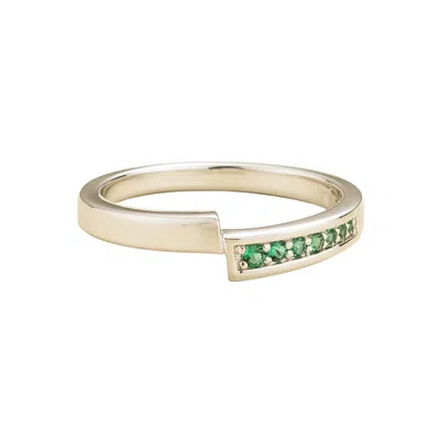 Juvetti Women's White / Silver / Green Vero Ring In Emerald Set In White Gold In Neutral