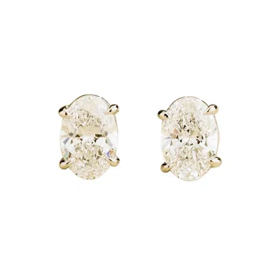 Juvetti Women's White / Silver Ovo Diamond Oval Solitaire Stud Earrings In White Gold In White/silver