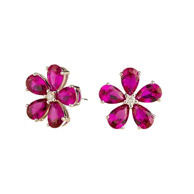Juvetti Women's White / Silver / Purple Florea White Gold Earrings Pink Sapphire & Diamond In Multi