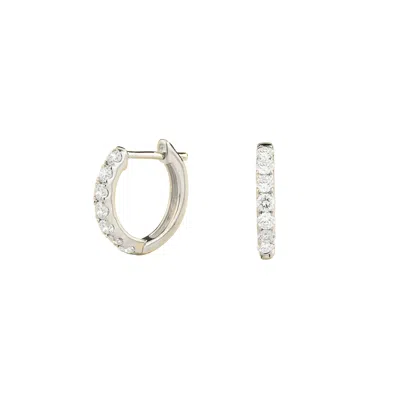 Juvetti Women's White / Silver Stacy Diamond Huggie Hoop Earrings In White Gold In Metallic