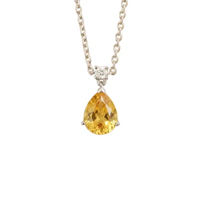 Juvetti Women's White / Silver / Yellow Ori Yellow Sapphire & Diamond Pear Drop Pendant Necklace In White Go In Gold