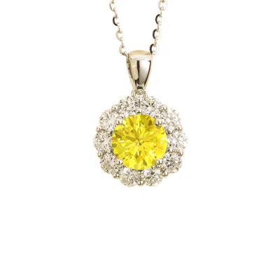 Juvetti Women's White / Yellow Floret White Gold Necklace Set With Yellow Sapphire & Diamond
