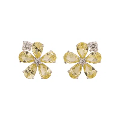 Juvetti Women's White / Yellow / Orange Florea White Gold Earrings Diamond & Yellow Sapphire