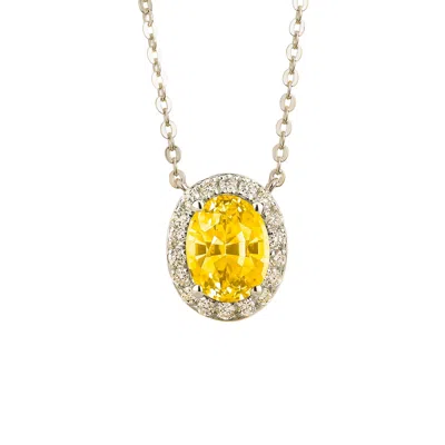 Juvetti Women's Yellow / Gold / White Mina Oval Yellow Sapphire & Diamond Halo Necklace In White Gold In Multi