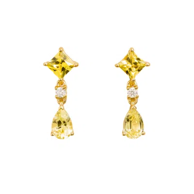 Juvetti Women's Yellow / Gold / White Ori Gold Earrings Set With Yellow Sapphire & Diamond