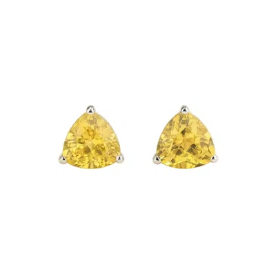 Juvetti Women's Yellow / Silver Trillion Yellow Sapphire Solitaire Stud Earrings In White Gold