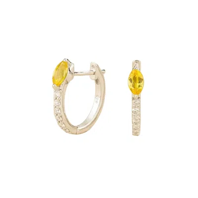 Juvetti Women's Yellow / Silver / White Sors Yellow Sapphire & Diamond Huggie Hoop Earrings In White Gold In Yellow/silver/white