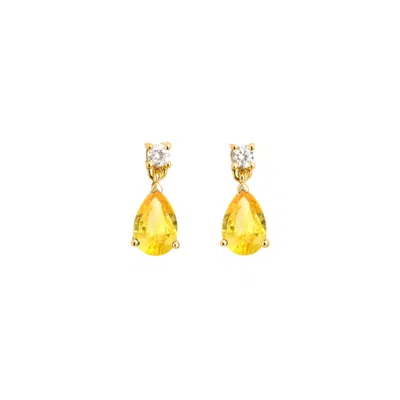 Juvetti Women's Yellow / White Pisa Gold Earrings Set With Yellow Sapphire & Diamond