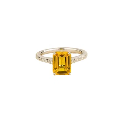 Juvetti Women's Yellow / White / Silver Soli Yellow Sapphire Emerald-cut Pavé Ring In White Gold