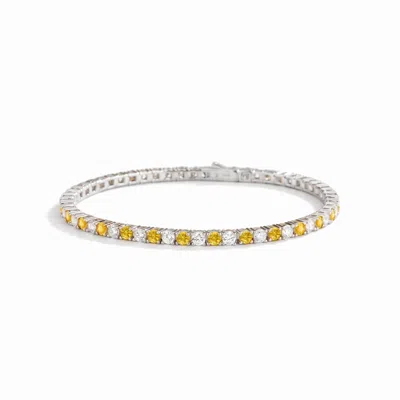 Juvetti Women's Yellow / White / Silver Stacy Yellow Sapphire & Diamond Round Tennis Bracelet In White Gold In Yellow/white/silver