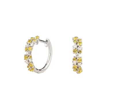 Juvetti Women's Yellow / White / Silver Starry Yellow Sapphire & Diamond Cluster Huggie Hoop Earrings In Whi