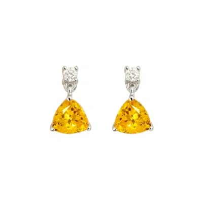 Juvetti Women's Yellow / White / Silver Trillion Yellow Sapphire & Diamond Drop Earrings In White Gold In Yellow/white/silver