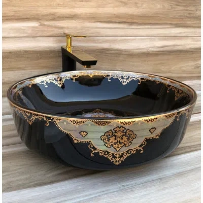 Juvia Classic Black Vitreous China Circular Vessel Bathroom Sink