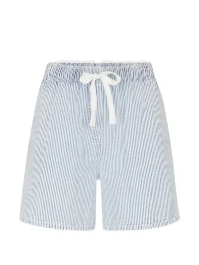 Juvia Maila Striped Denim Mini Shorts In Blue