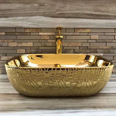 Juvia Thena Vitreous China Oval Vessel Bathroom Sink In Gold
