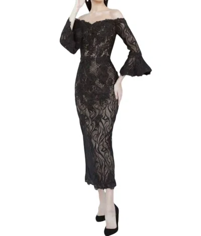 Jvn Bell Sleeve Lace Dress In Black