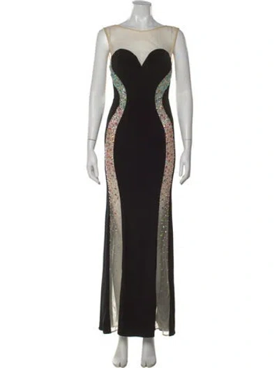 Pre-owned Jvn By Jovani Bateau Neckline Long Dress In Black