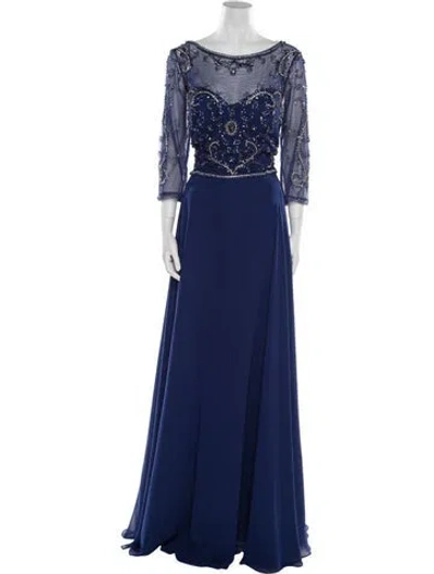 Pre-owned Jvn By Jovani Bateau Neckline Long Dress In Blue