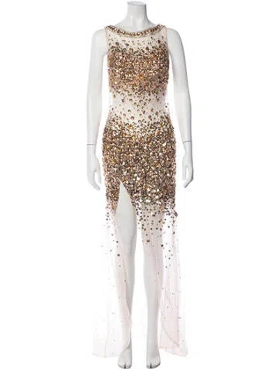 Pre-owned Jvn By Jovani Bateau Neckline Long Dress In Multi