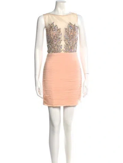Pre-owned Jvn By Jovani Bateau Neckline Mini Dress In Neutral