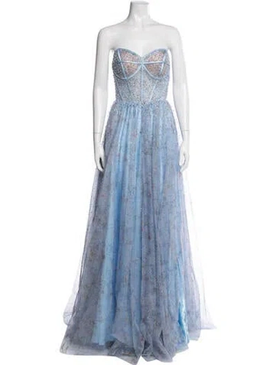 Pre-owned Jvn By Jovani Floral Print Long Dress In Blue