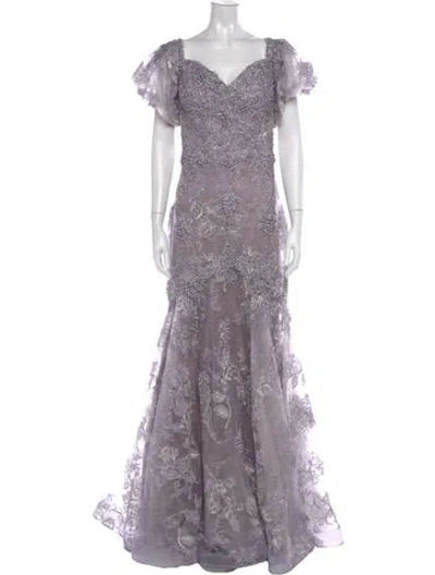Pre-owned Jvn By Jovani Floral Print Long Dress W/ Tags In Purple