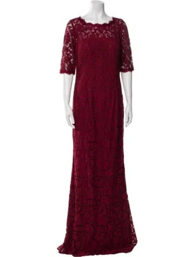Pre-owned Jvn By Jovani Lace Long Dress In Burgundy