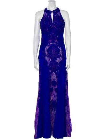 Pre-owned Jvn By Jovani Lace Pattern Long Dress In Blue