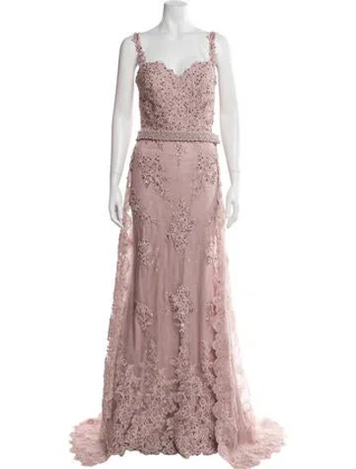 Pre-owned Jvn By Jovani Lace Pattern Long Dress In Pink