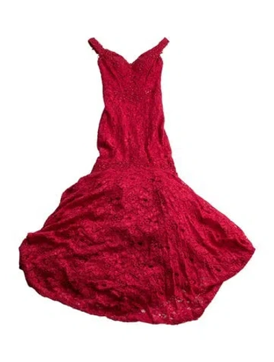 Pre-owned Jvn By Jovani Lace Pattern Long Dress In Red