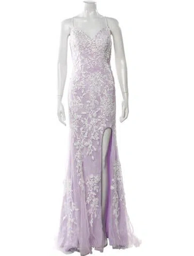 Pre-owned Jvn By Jovani Lace Pattern Long Dress W/ Tags In Purple