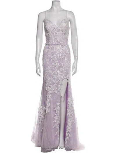 Pre-owned Jvn By Jovani Lace Pattern Long Dress W/ Tags In Purple