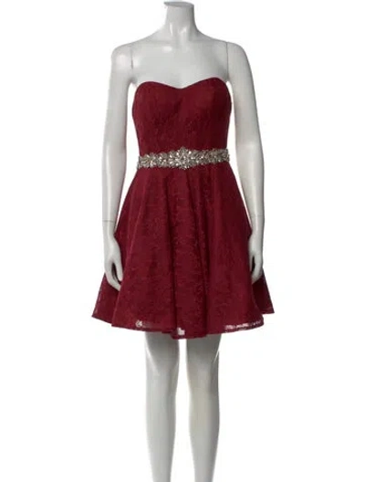 Pre-owned Jvn By Jovani Lace Pattern Mini Dress In Red