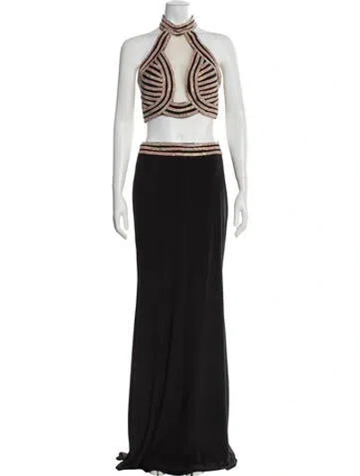 Pre-owned Jvn By Jovani Mesh Accents Skirt Set In Gray