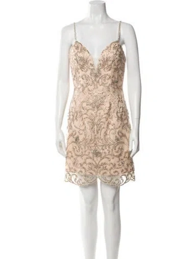Pre-owned Jvn By Jovani Mesh Mini Dress In Neutral