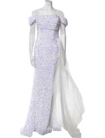 Pre-owned Jvn By Jovani Off-the-shoulder Long Dress W/ Tags In White